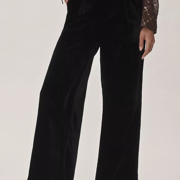 NWT Anthropologie Wide-Leg Black Velvet Pants - Sz M - Picture 6 of 10